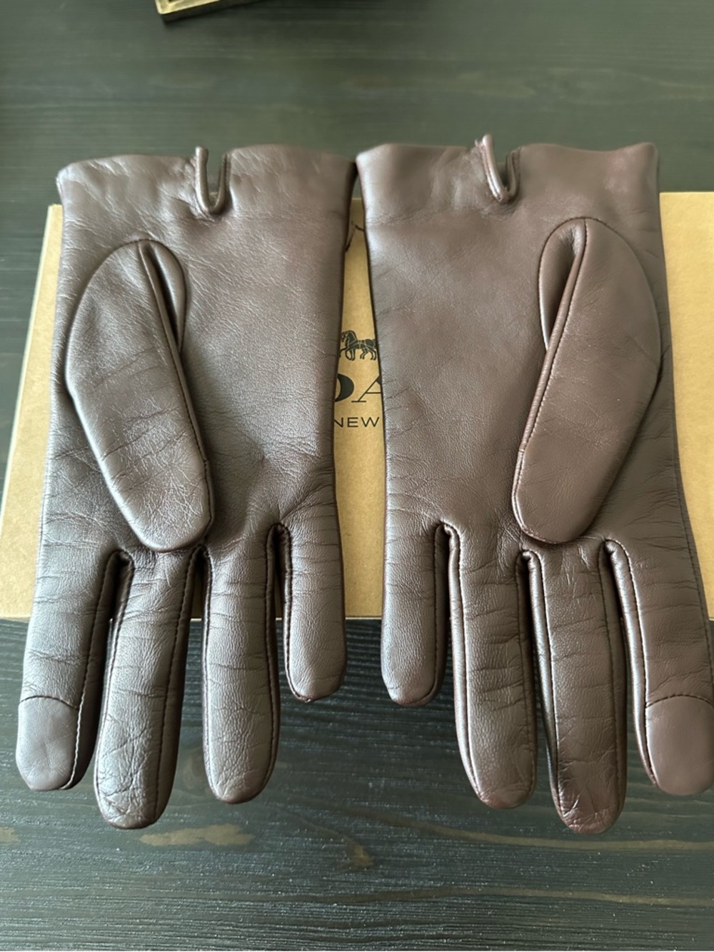 Coach Women’s Dark Brown Leather Touchscreen Gloves- Size L - Picture 6 of 9